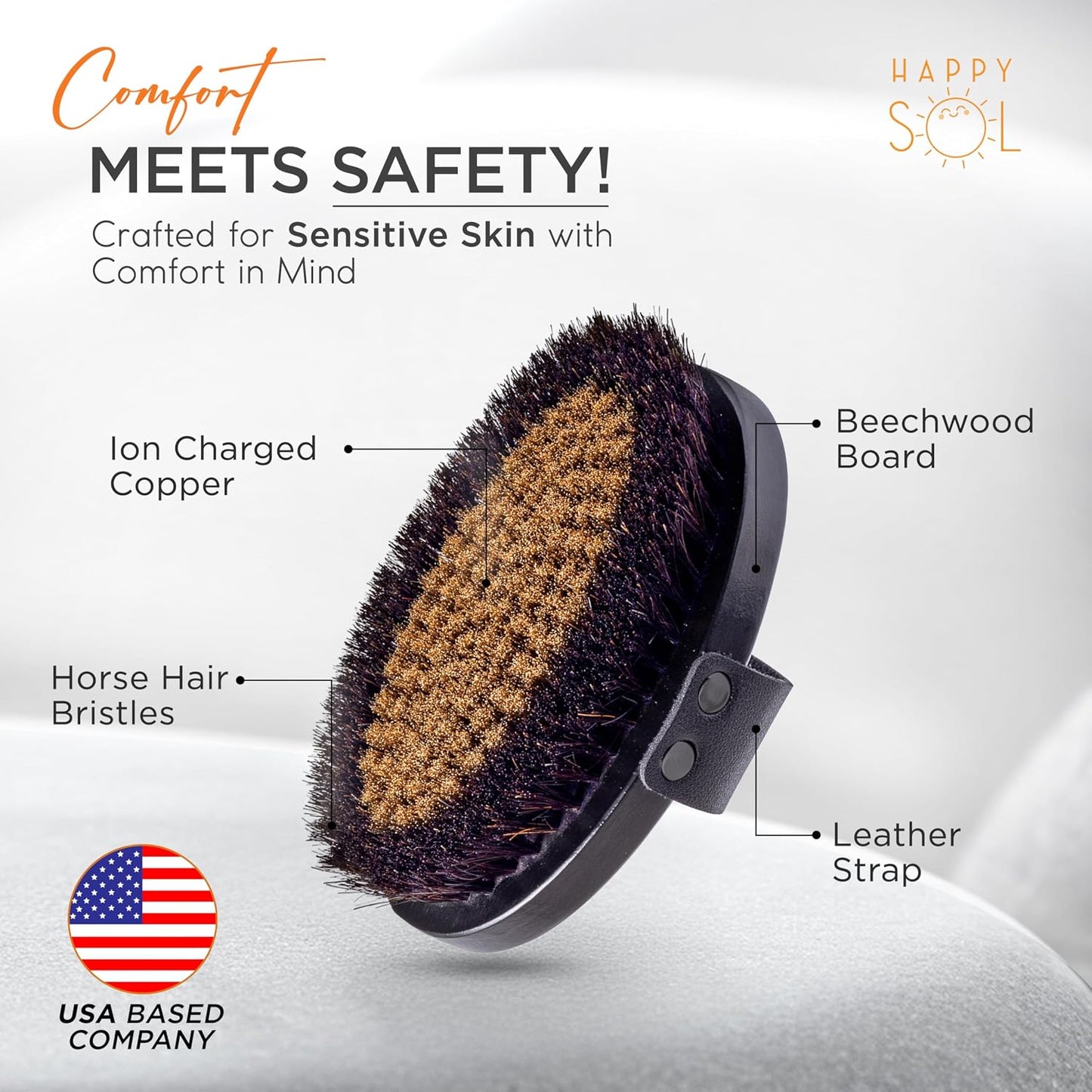 Copper Dry Brushing Body Brush for Lymphatic Drainage - Ion Charged Copper Bristles for Glowing Skin, Improve Blood Circulation and Reduce Stress