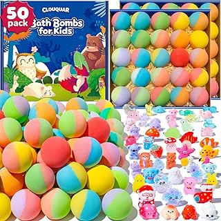 50 Pack Bath Bombs for Kids with Surprise Inside, Some Glow-in-The-Dark Toys, Natural Kid-Safe Handmade Fizzy Bath Balls, Fun Gift Set for Boys & Girls, Great for Christmas or 2025 Advent Calendar
