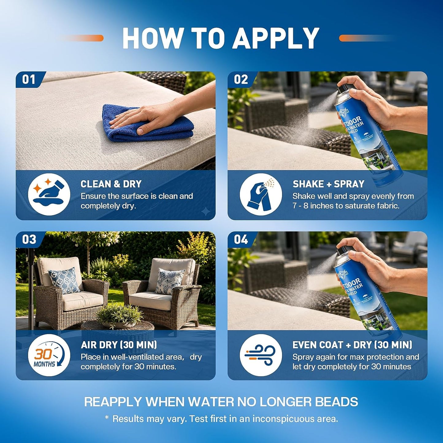 Outdoor Fabric Protector Spray: Heavy Duty Water-Repellent & UV Resistant for Patio Decor Cushions Upholstery Furniture Umbrellas - Invisible Sun and Water Shield, 12.8oz