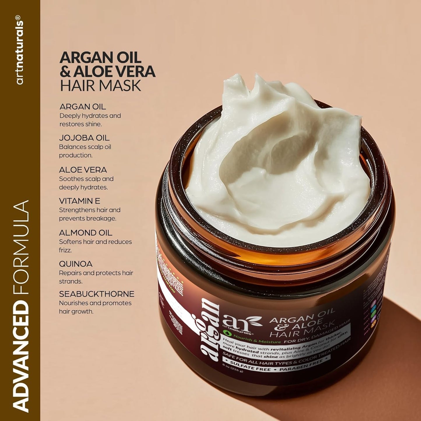 artnaturals Hair Mask for Dry, Damaged Hair - Deep Conditioning Treatment Argan Oil & Jojoba Treatment Repair Mask for Curly, Frizzy Color-Treated Hair, For Hydrating Growth Repair Moisturizing