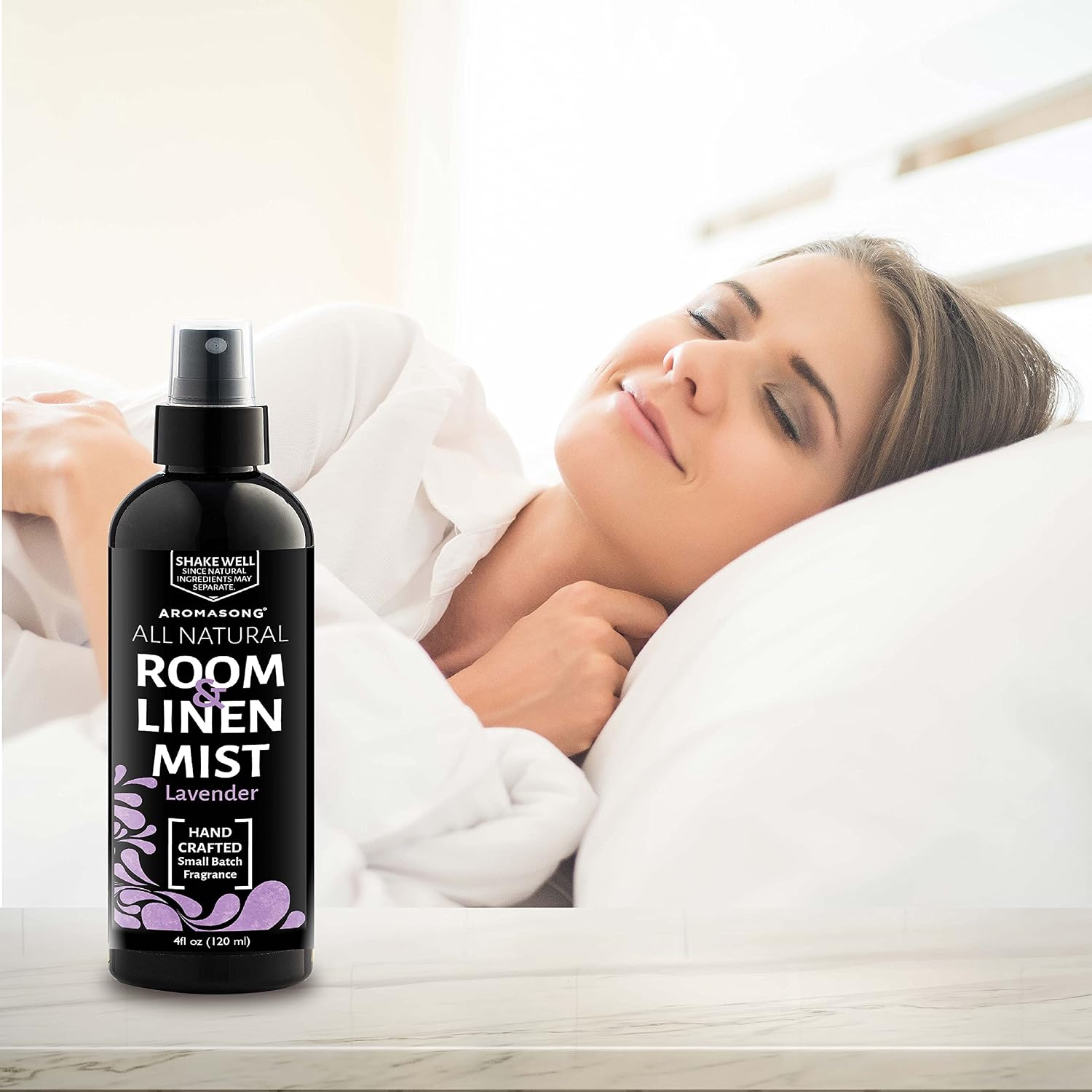 Aromasong All-Natural Lavender Room & Linen Spray 8 Oz for Sheets, Pillow, Fabric, Bed, Sleeping with a Refreshing Scent.
