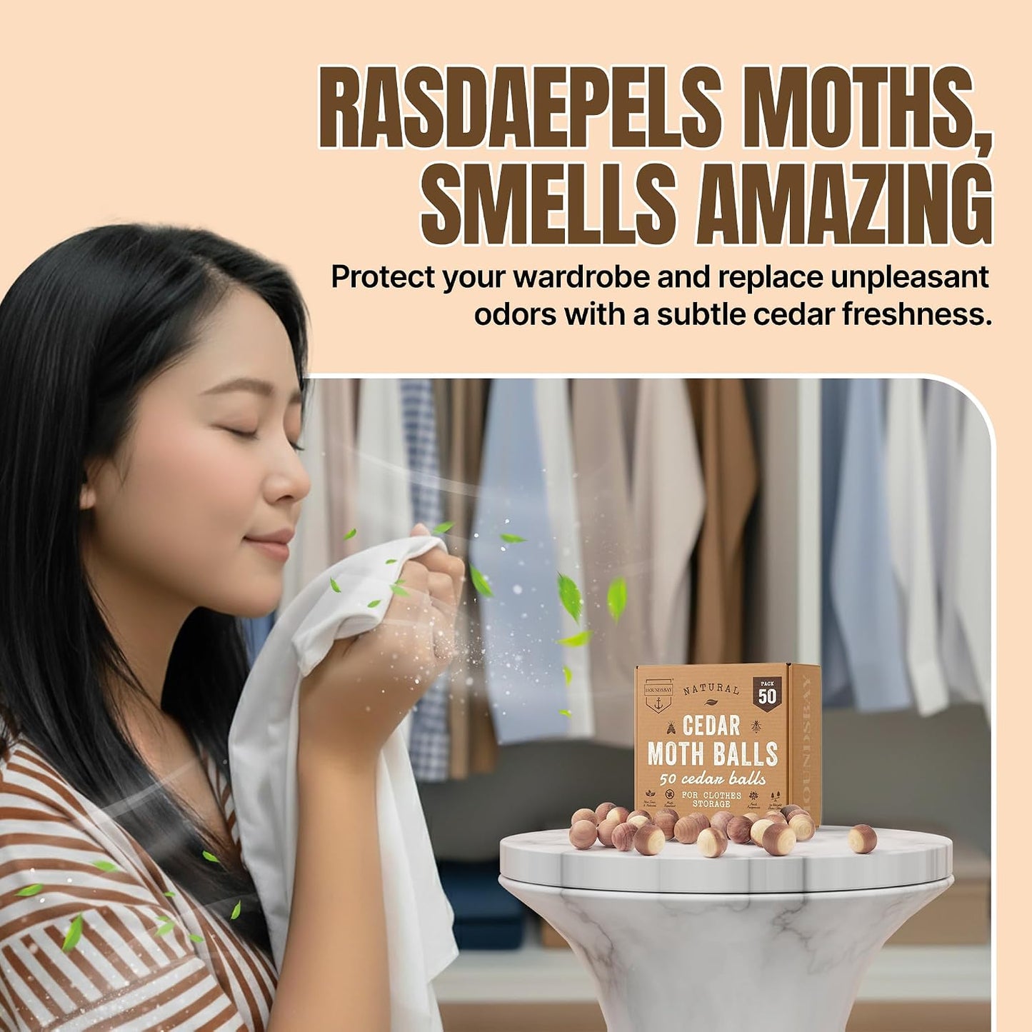 50 Cedar Balls for Clothes - Fresh Smell for Closets and Drawers - Protection for Garments - Cedarwood Closet Freshener & Protects from Moths - Wood Block for Drawer & Storage