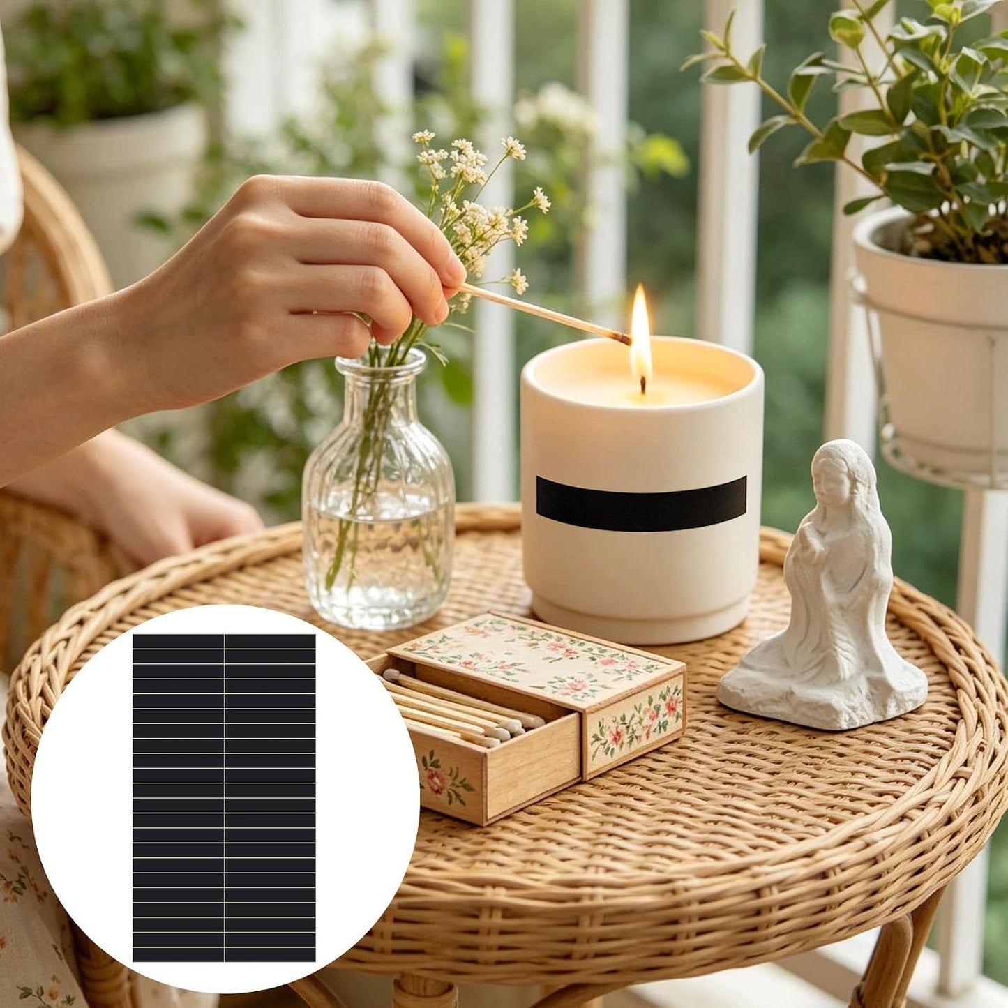 42pcs Match Striker Stickers, Rectangular Adhesive Match Strips for Candles Fireplace Bottles Jars, Portable Matches Striker Strips for Camping Hiking Outdoor DIY Crafts - Black