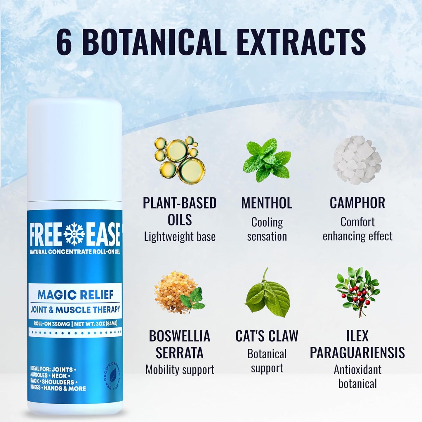 FREE EASE Magic Relief Roller - Light Solution | Roll On Gel for Muscle Recovery, Joint, Back, Shoulder, Knee & Neck Support | Fast Acting Menthol Topical Gel Roll On - Made in USA