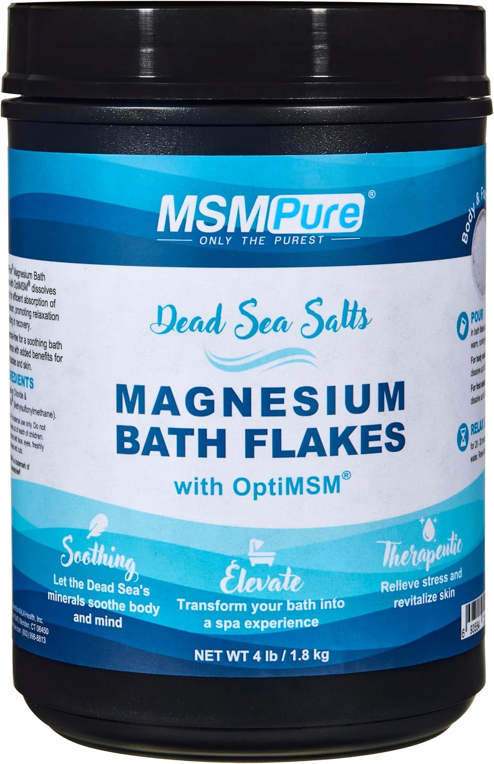 MSMPure Magnesium Bath Flakes with MSM – Dead Sea Magnesium Chloride for Muscle Recovery, Joint Relief & Relaxation – Epsom Salt Alternative for Soaking, Foot Soaks & Baths – 4 lb