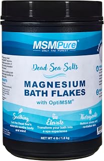 MSMPure Magnesium Bath Flakes with MSM – Dead Sea Magnesium Chloride for Muscle Recovery, Joint Relief & Relaxation – Epsom Salt Alternative for Soaking, Foot Soaks & Baths – 4 lb
