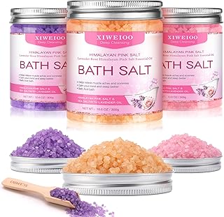 Bath Salts for Soaking Himalayan Pink Bath feet soka sea Salt 3 Set Kit Lavender Orange Rose Scent Epsom Salt Tea Tree Oil Natural Soaking spa Set Christmas Gifts for Woman Mom Gifts Set