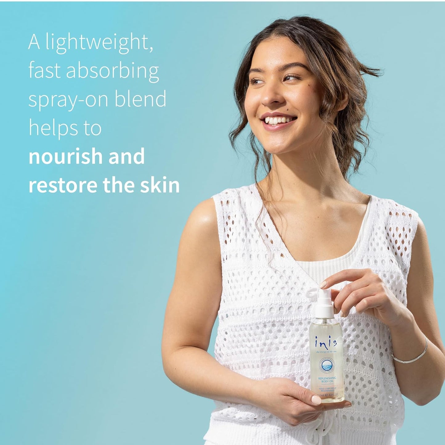 Inis the Energy of the Sea - Replenishing Body Oil Spray for Women and Men, Fast-Absorbing Jojoba and Seaweed Moisturizer, After Shower Dry Body Oil with Vitamin E, 5 fl oz
