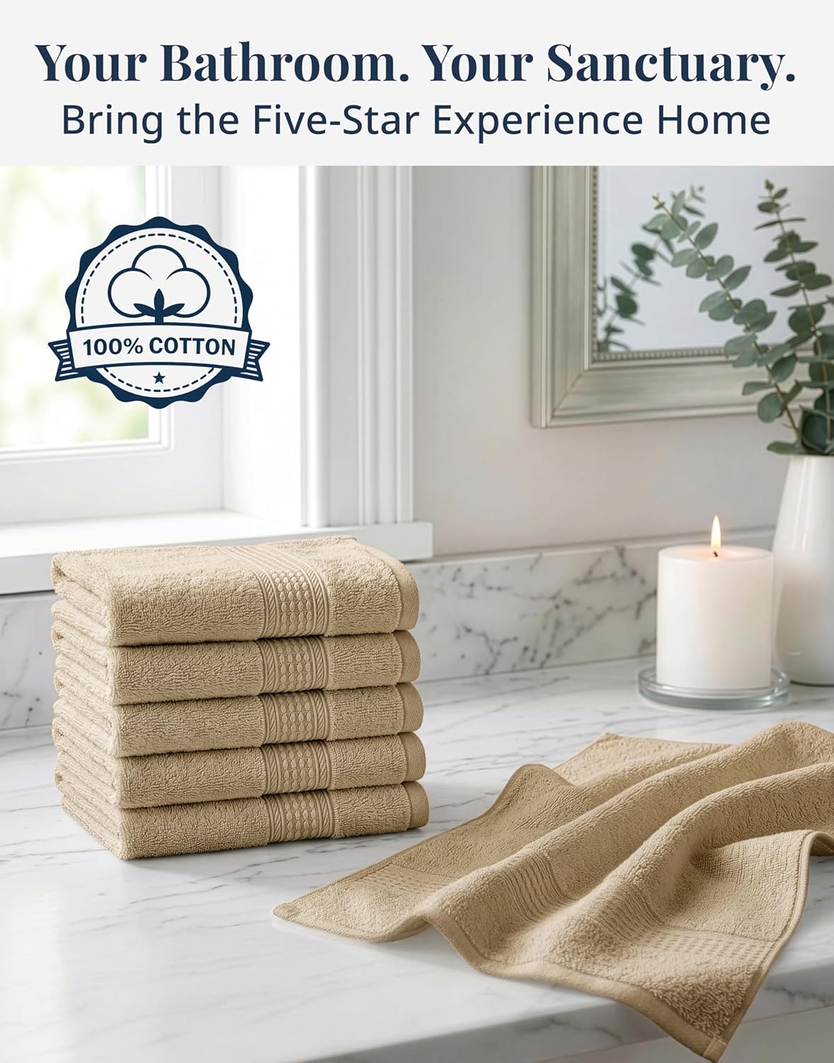 LANE LINEN Washcloths 6 Pack - Spa & Salon Quality - 100% Ring Spun Mercerized Cotton Face Towels - Very Soft & Absorbent Wash Cloths for Body, Beauty, Home, Gym - Fingertip Towels - 13"x13", Taupe