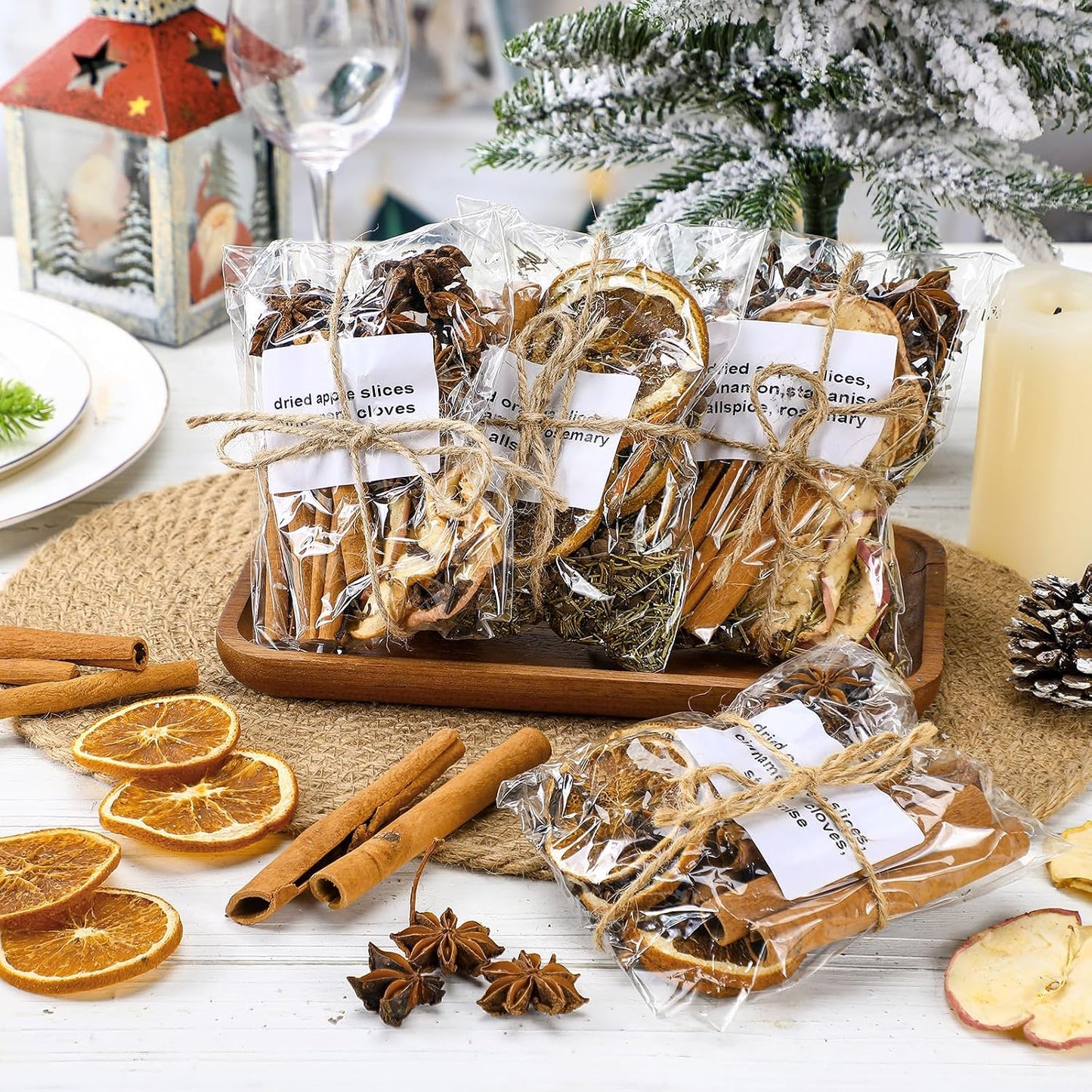 Siifert 8 Pcs Christmas Stovetop Potpourri Xmas Simmer Pot Kit Dried Orange Apple Piece Potpourri Bag Simmer Pot Room Air Freshener Sachet Botanical Bowl Filler Gift Xmas Holiday Decor (Classic)