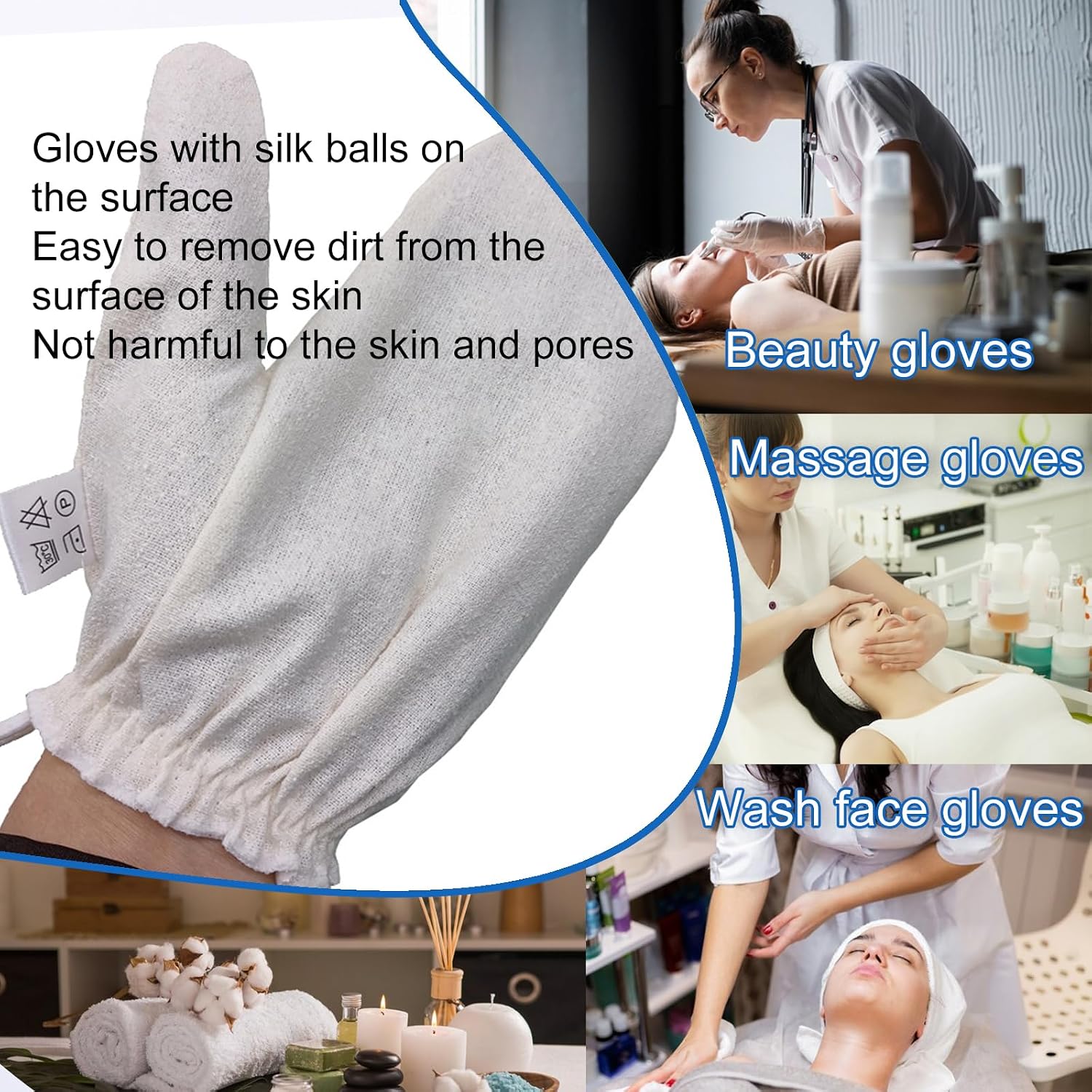 Raw Silk Gloves for Dry Brushing - Garshana Lymphatic Gloves with Hanging Ring, 2-Finger Design, Elastic Wristband for Exfoliation & Cellulite Reduction (2pcs)