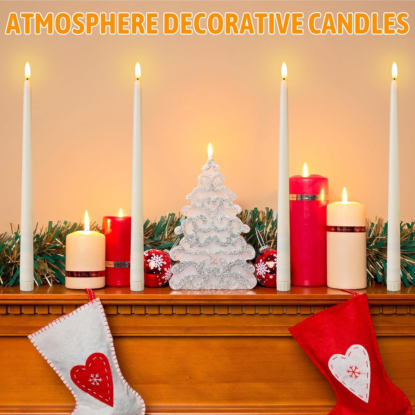 Baquler 50 Pcs Flameless Taper Candles Battery Operated Bulk 12.4 Ivory LED Taper Candles Flickering LED Candlesticks for Wedding Advent Halloween Christmas Party Decor