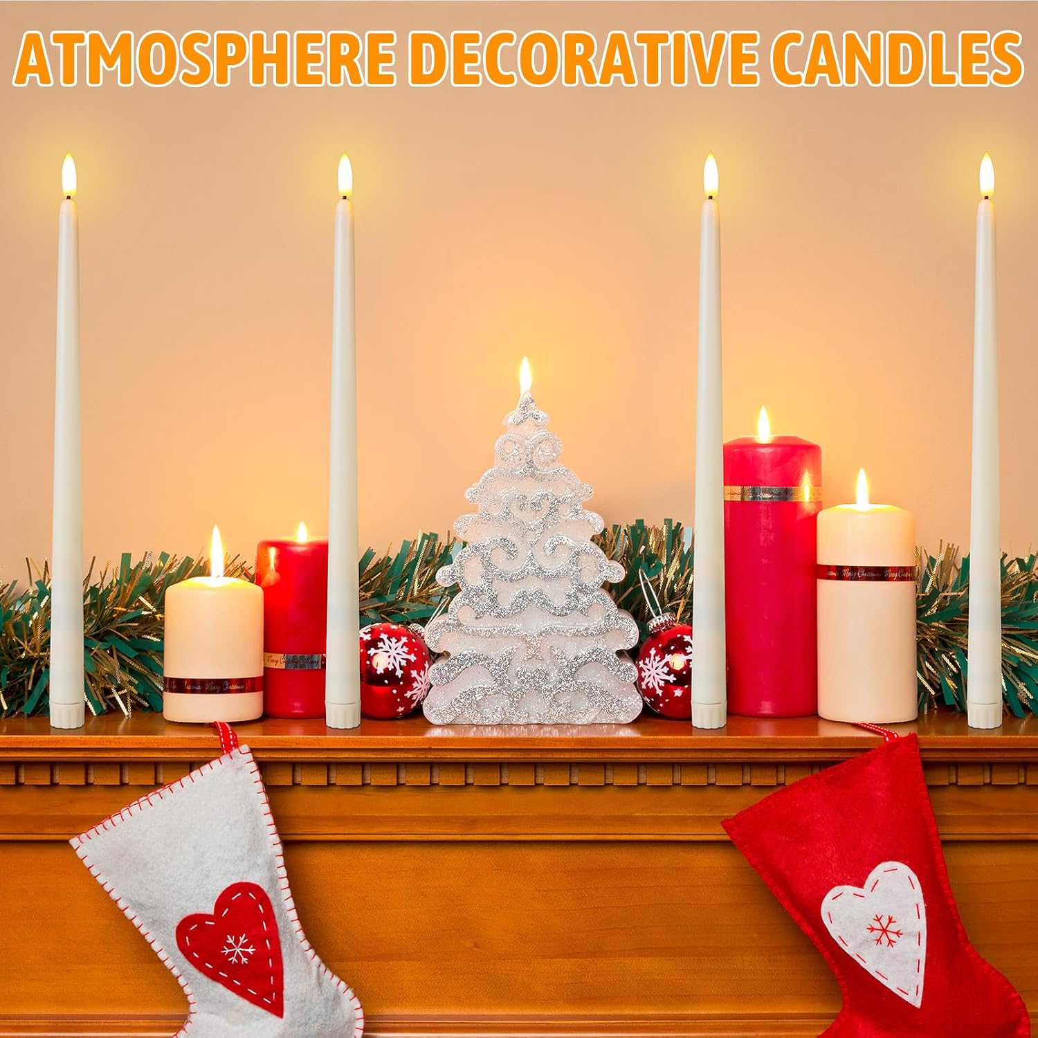 Baquler 50 Pcs Flameless Taper Candles Battery Operated Bulk 12.4 Ivory LED Taper Candles Flickering LED Candlesticks for Wedding Advent Halloween Christmas Party Decor