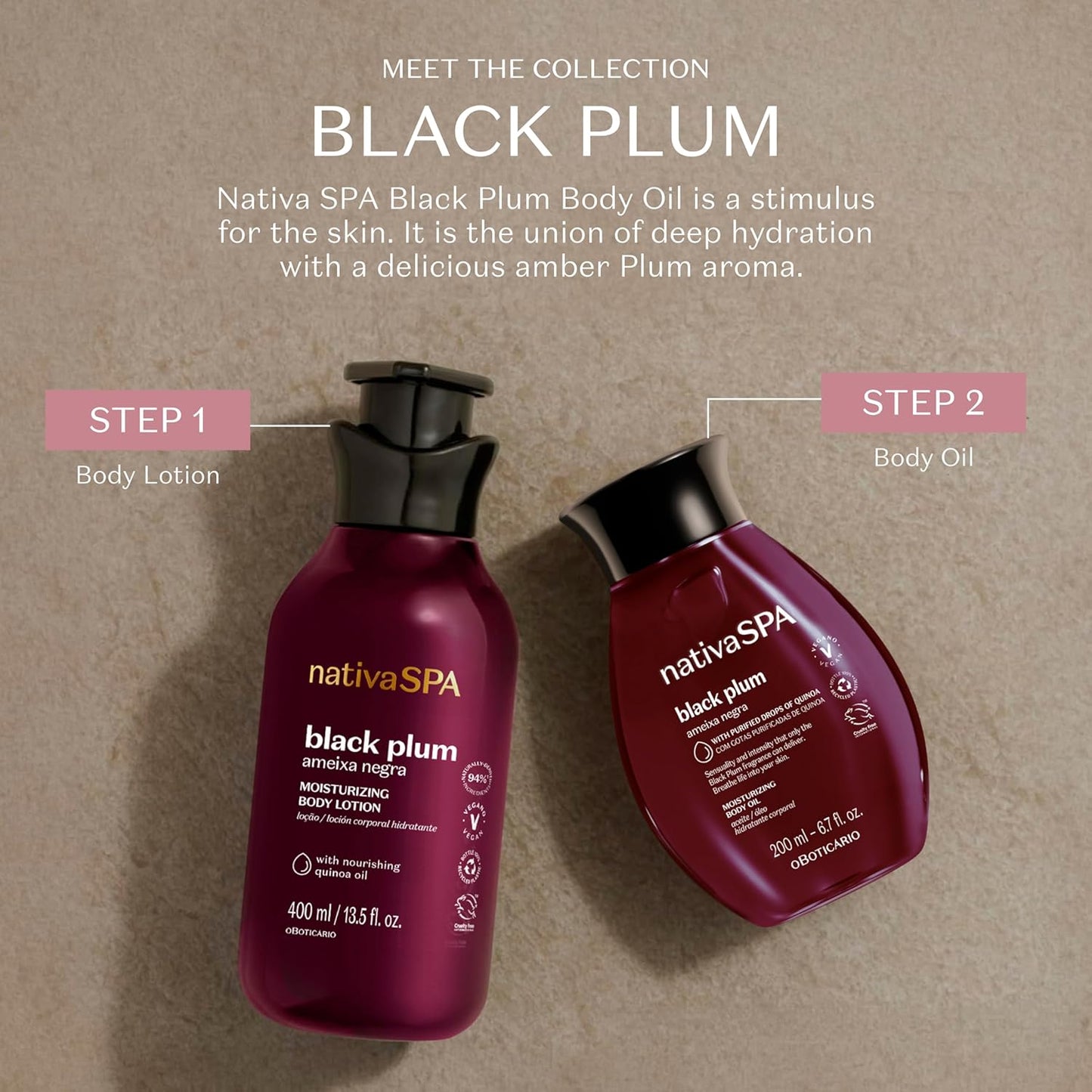 Nativa SPA by O Boticário, Black Plum Body Oil, Scented Moisturizer, Enriched with Purified Quinoa Drops to Boost Hydration, 6.8 Ounce