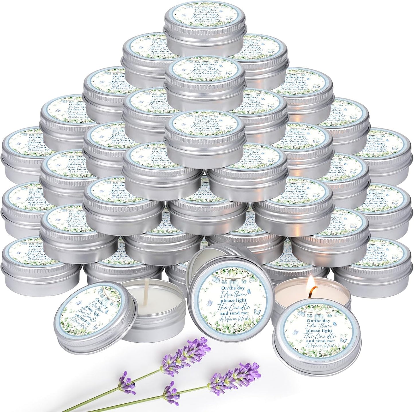 MTLEE 50 Pcs Greenery Baby Shower Scented Candles for Boy Gift Travel Tin Candle Aromatherapy Candle Favors for Winter Baby Shower Favors Wedding Gifts, Compound Scent Essential Oil