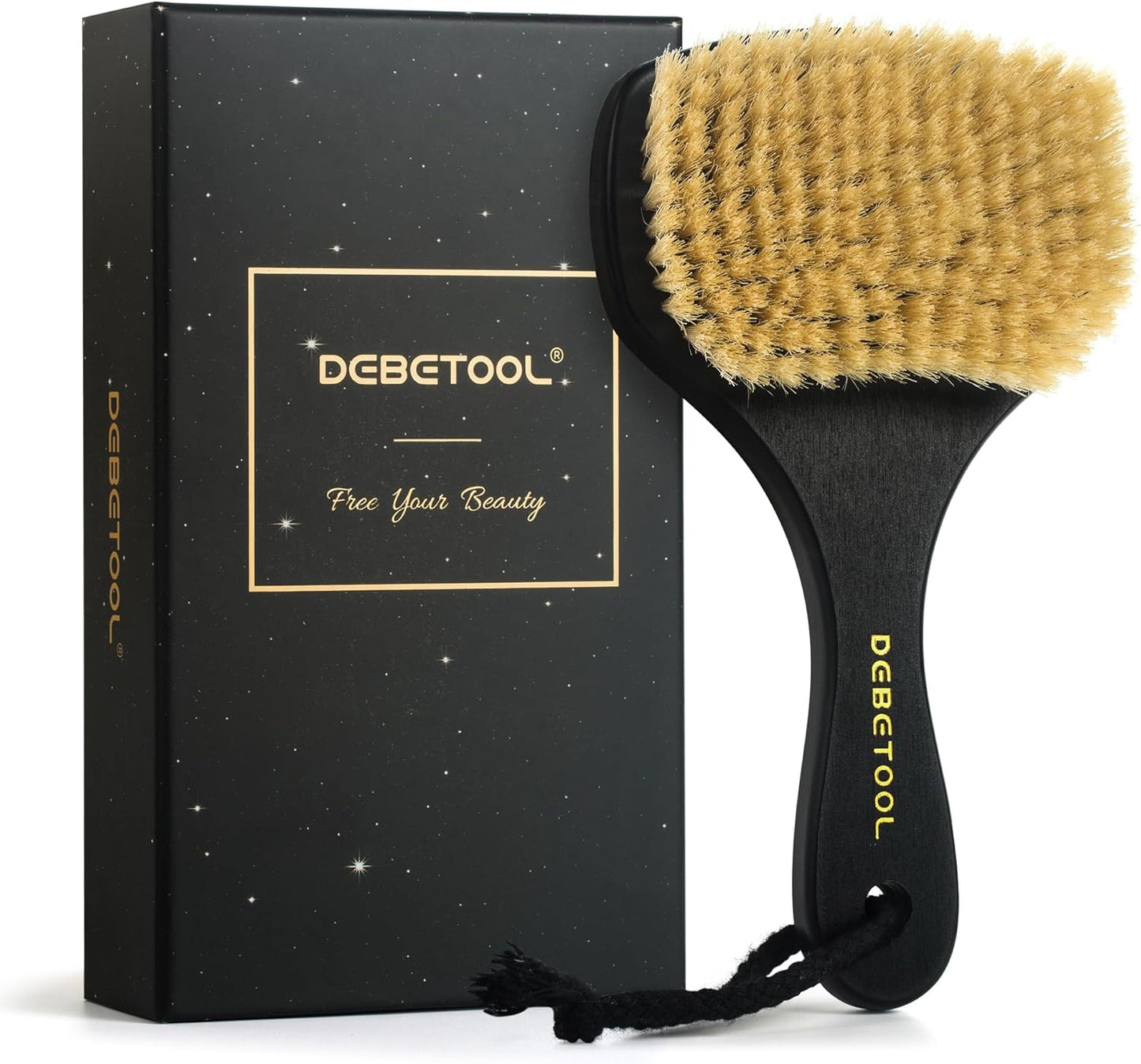 DEBETOOL Dry Brushing Body Brush for Exfoliating - Natural Boar Bristle Lymphatic Drainage Brush for Body Care, Removes Flaky Skin & Improves Blood Circulation