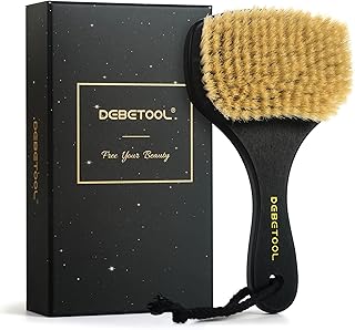 DEBETOOL Dry Brushing Body Brush for Exfoliating - Natural Boar Bristle Lymphatic Drainage Brush for Body Care, Removes Flaky Skin & Improves Blood Circulation