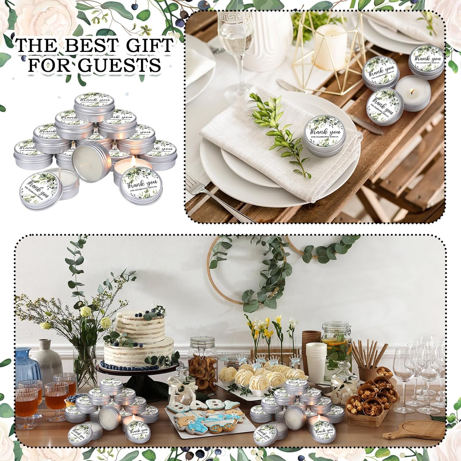 MTLEE 50 Pcs Greenery Wedding Candles Gift Favors for Guests 1 Oz Lavender Scented Soy Wax Aromatherapy Candle Favors for Bridal Shower Rustic Wedding Party Guests(Fresh Leaves)