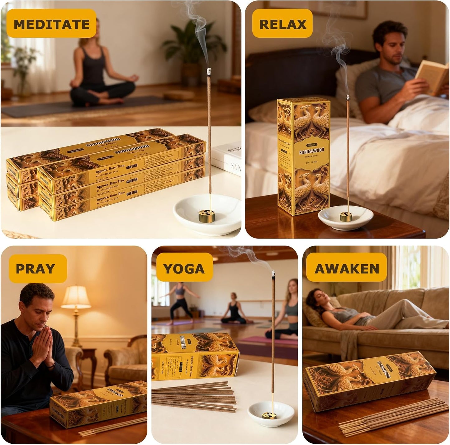 Incense Sticks Sandalwood Traditional Natural Inciensos Aromaticos para La Casa Great for Meditation and Stress Relief 120 Sticks