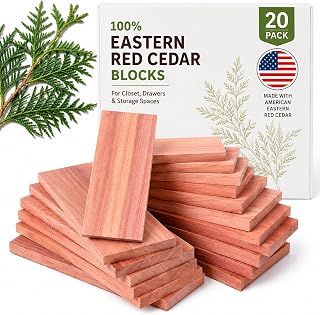 100% Natural Cedar Blocks for Clothes Storage, 20 Pack, Keep Your Closet, Drawers, Shoe Rack, and Gym Bag Smelling Fresh