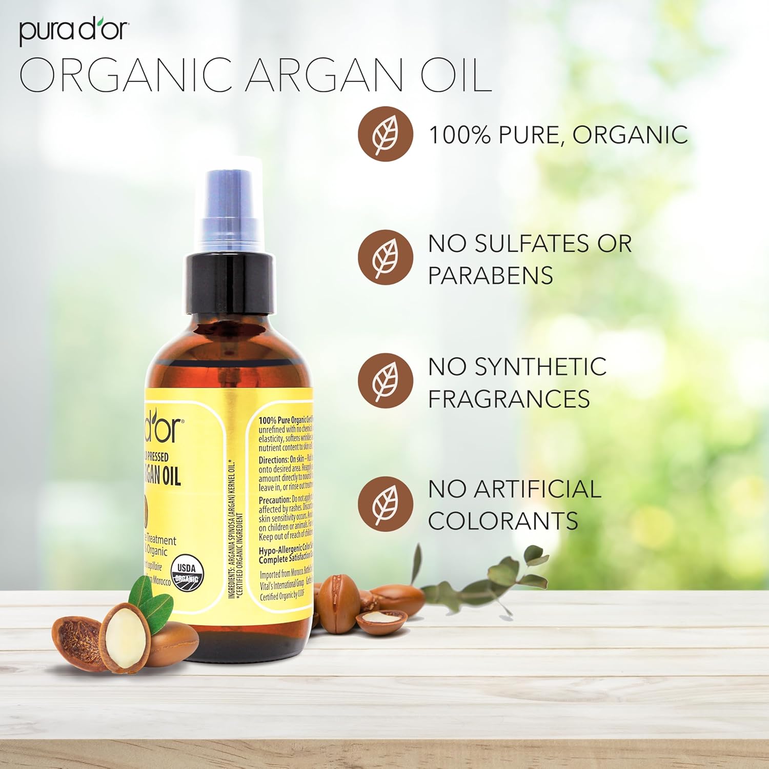 PURA D'OR USDA Organic Moroccan Argan Oil–100% Pure Cold-Pressed Virgin Grade–Treatment for Hair, Skin, Face, Body– Helps Dry Skin, Scalp Care, Split Ends, Nails & Cuticles 4 Oz - Hair Regrowth Tonic