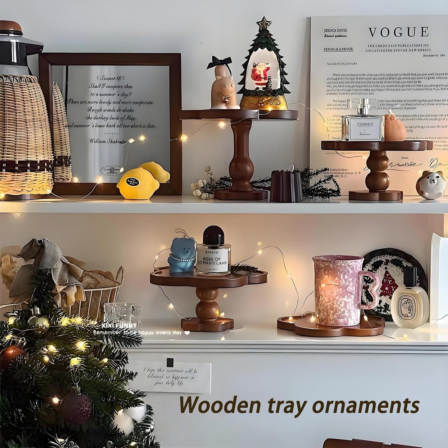 Wood Cloud Candles Perfume Tray Irregular Jewelry Decorative Tray for Women Trinket Dish Ring Holder Dish Room Aesthetic Decor Birthday Housewarming Gift (Short)