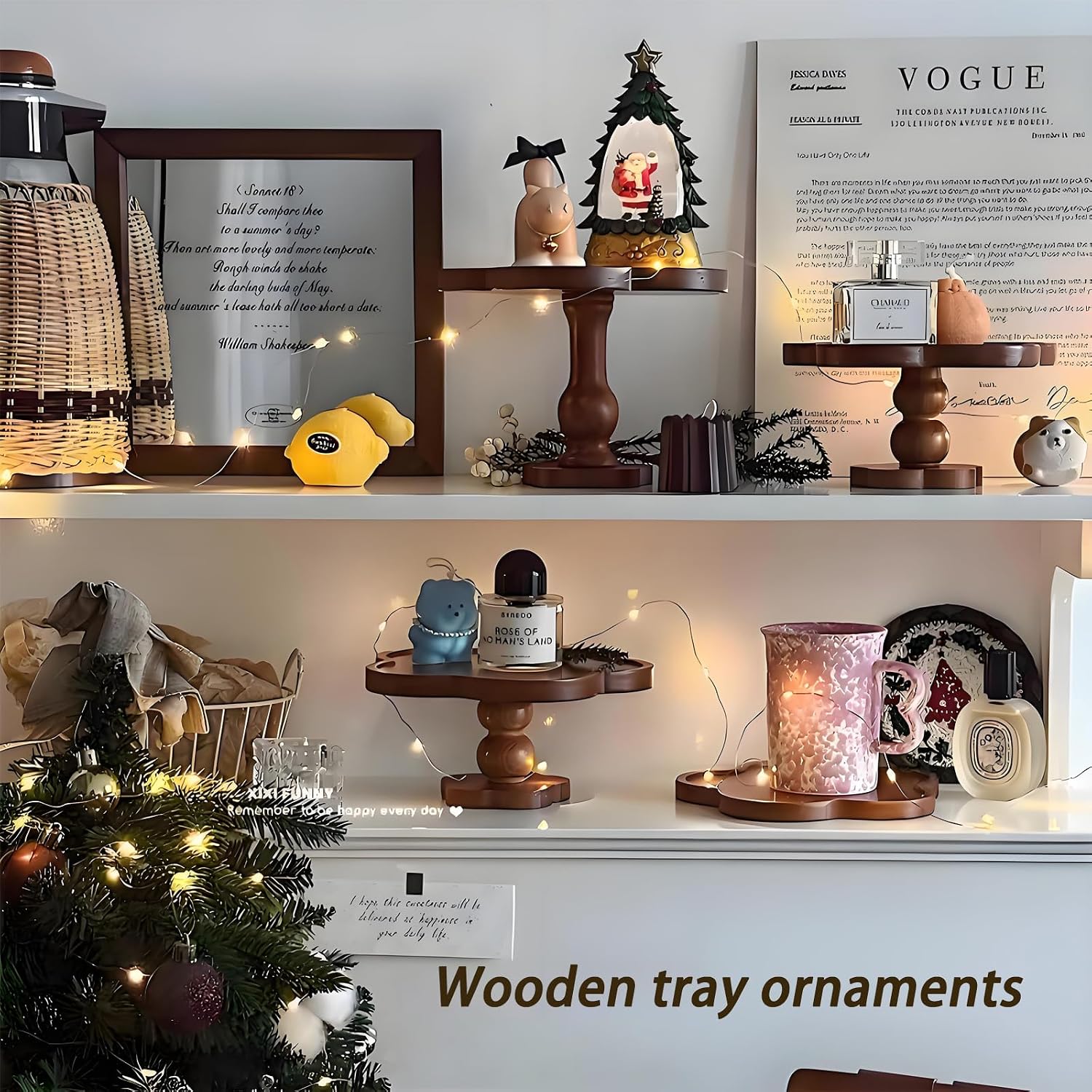 Wood Cloud Candles Perfume Tray Irregular Jewelry Decorative Tray for Women Trinket Dish Ring Holder Dish Room Aesthetic Decor Birthday Housewarming Gift (Short)