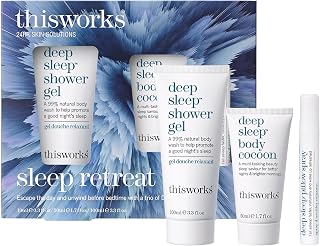 thisworks Sleep Retreat Box Gift Set: Deep Sleep Pillow Spray, Body Moisturizer and Shower Gel. Travel set to Promote Sleep with Lavender, Camomile and Vetivert