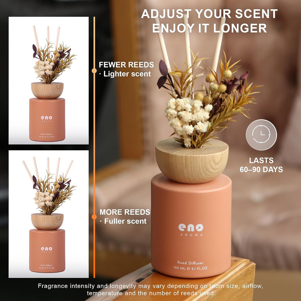 Reed Diffuser Set with Dried Flowers, 5.1 fl oz / 150ml, Mango Papaya Salad - Home Fragrance Diffuser with Sticks for Bathroom Shelf Decor, Bedroom, Office &amp; Gift