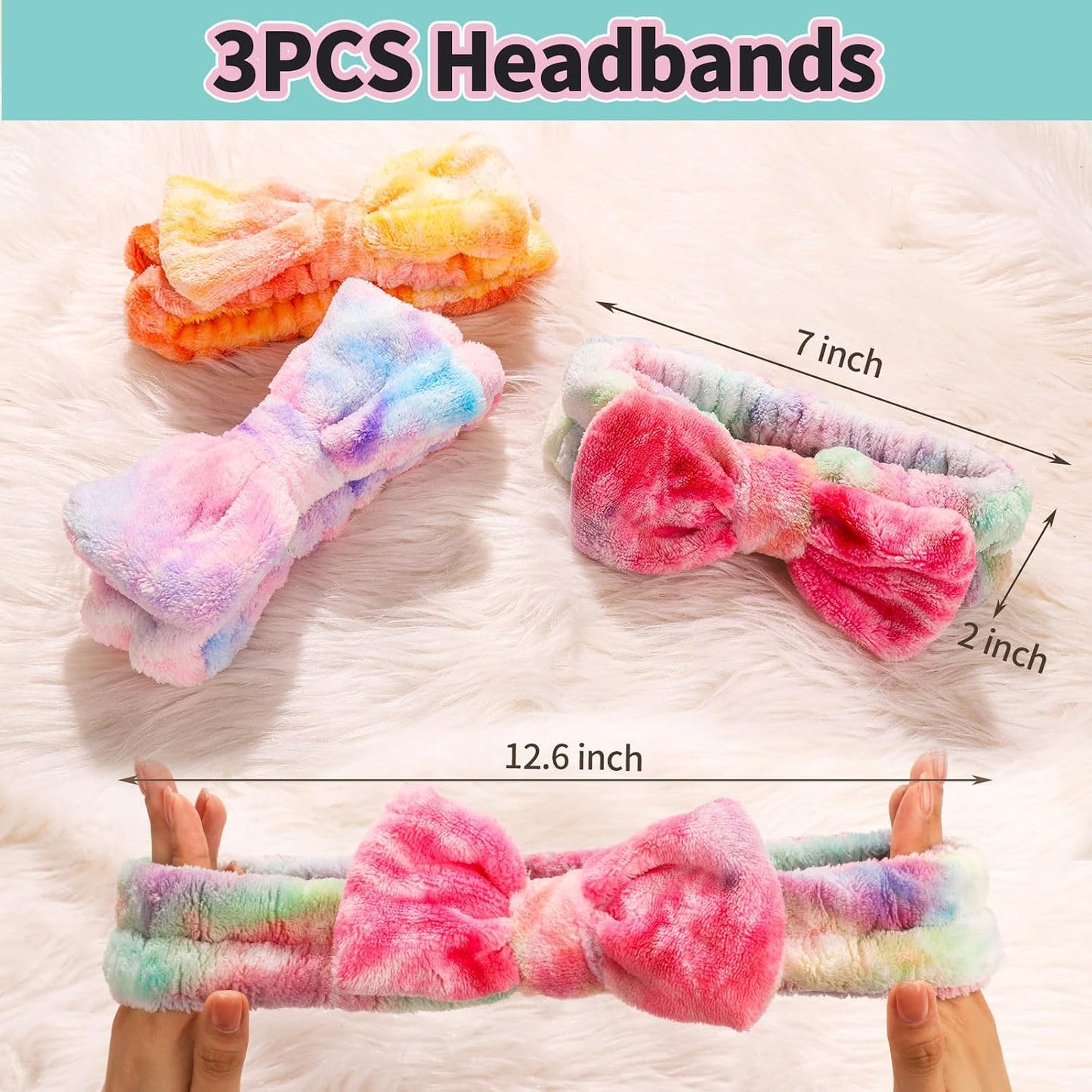LEOBRO Spa Headband, 3pcs Makeup Headbands and 3pcs Hair Scrunchies, Bow Skin Care Headband for Washing Face, Hair Bands, Birthday Gifts, for Women, Teen Girls