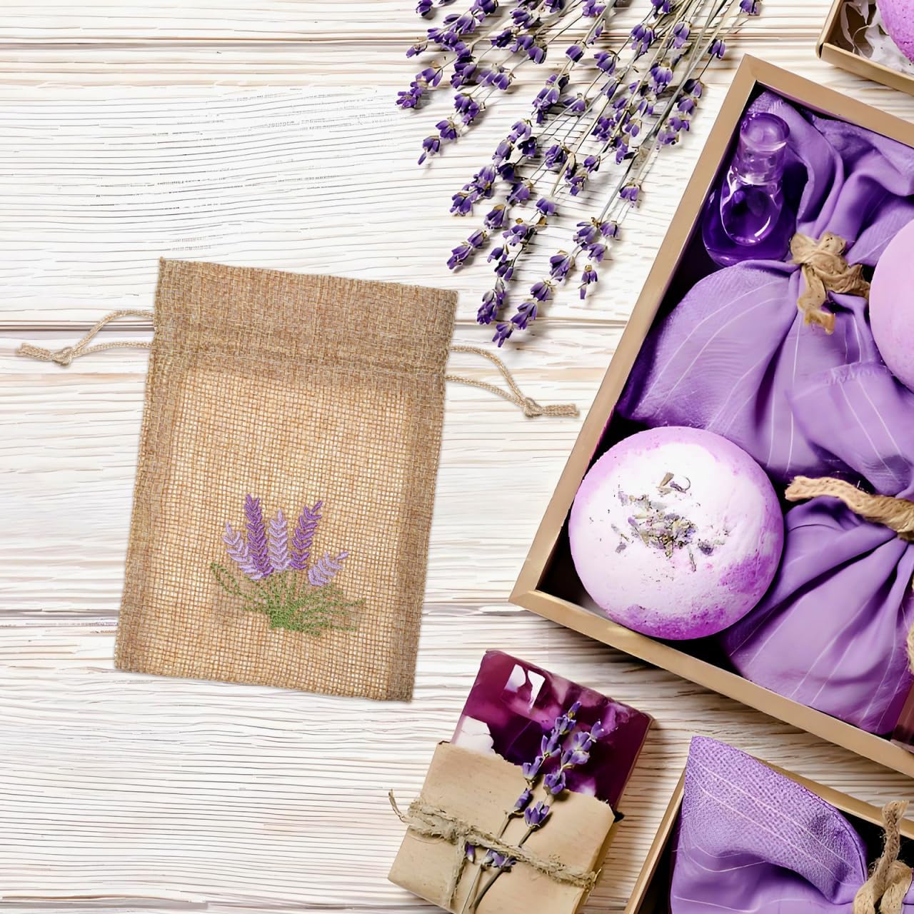 iplusmile 10 Pcs Empty Lavender Sachet Bags with Drawstring, 4x5.5 Embroidered Burlap Cloth Pouches for Dried Flowers Potpourri Bath Salts, Small Closet Drawer Fragrance Bag