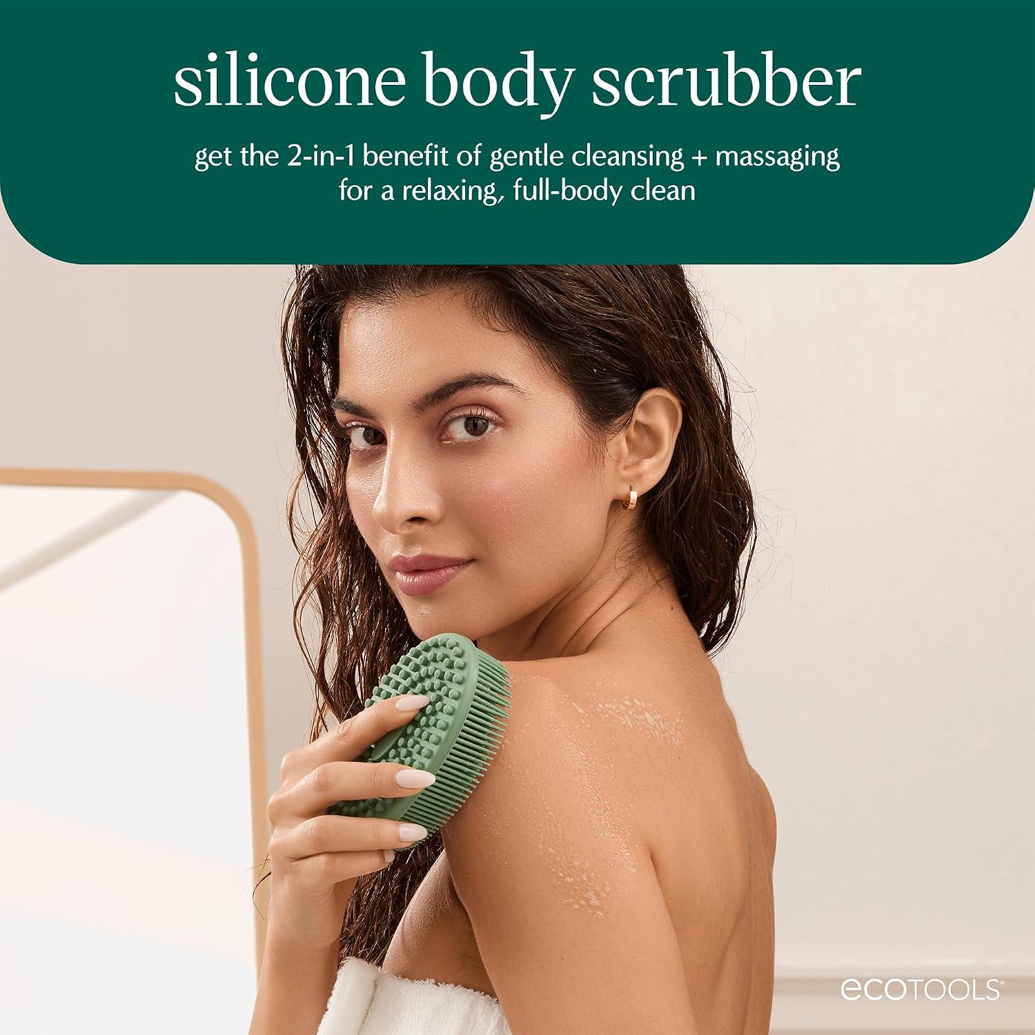 EcoTools Dry Body Brush for Circulation, Dead Skin Removal + Sage Green Silicone Body Scrubber & Massager for Exfoliating, Cleansing & Self-Care Gifts