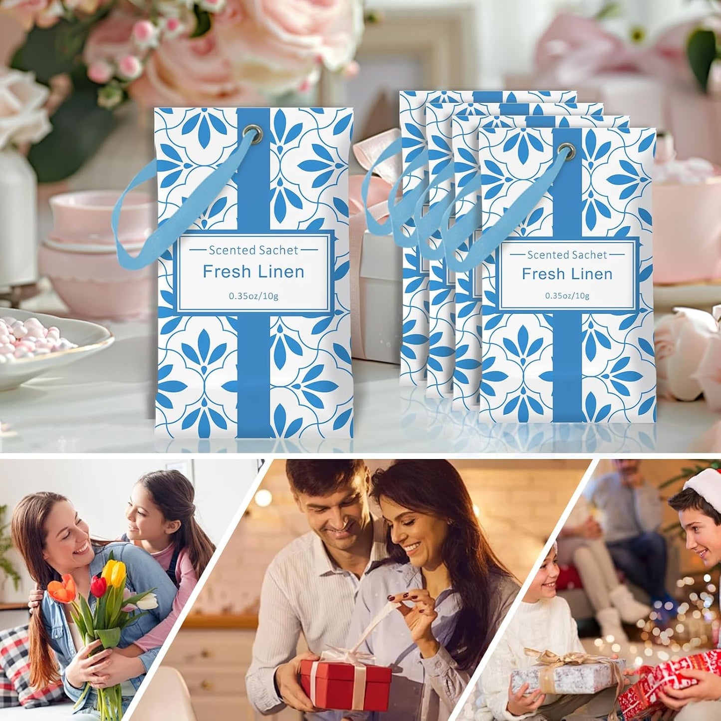 SCENTORINI Scented Sachets for Drawers and Closets, Linen Scent 14 Pack, Long-Lasting Home Fragrance Sachets Bags Wardrobe Freshener for Dresser, Closets, Clothes Storage, Suitcases