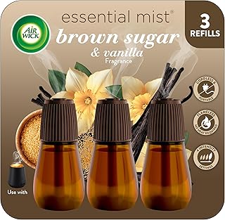 Air Wick Essential Mist Refill, 3ct, Brown Sugar & Vanilla, Fall Scent, Essential Oils, Air Freshener