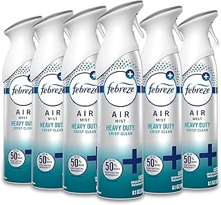 Febreze Air Mist, Air Freshener Spray, Odor Fighting Room Spray, Deodorizer for Home Bathroom Kitchen Office Apartment Dorm Room Classroom, Heavy Duty Crisp Clean Scent, 8.1oz, (Pack of 6)