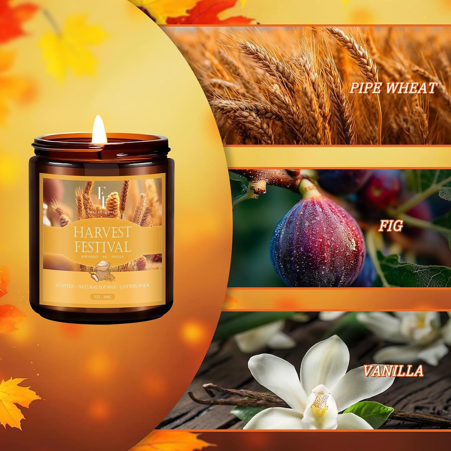 Christmas Fall Candle, Harvest Festival Scented Candles for Home, Natural Soy Autumn Candle Aromatherapy Candle, 7 oz Jar Candles Holiday Gifts for Women Men