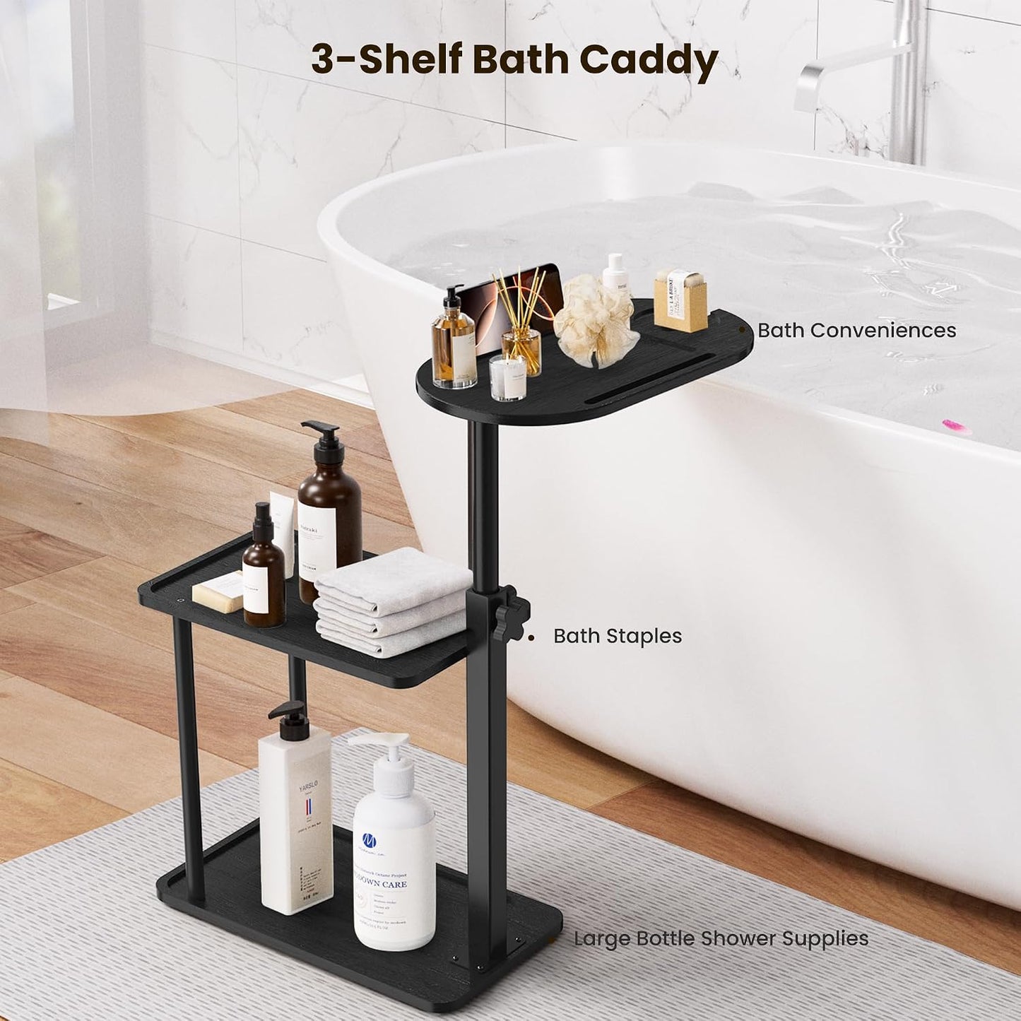 Bathtub Tray Table, Freestanding Bath Side Table Tub Tray Caddy, 3 Layer Bamboo Bath Board Shelf, Bathtub & Bathroom Accessories, New Home Gift for Mom, Housewarming, Anniversary, Wedding