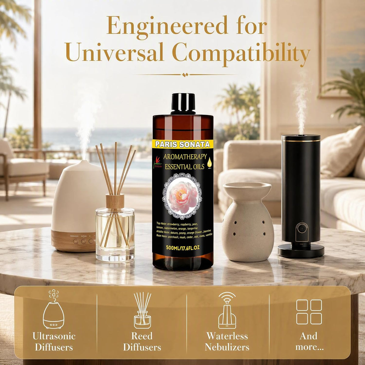 Elitzia Paris Sonata Essential Oil Refill for Ultrasonic Diffuser 17.6fl.oz