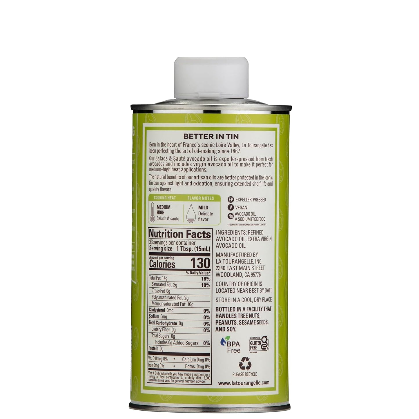 La Tourangelle Avocado Oil 16.9 Fl Oz, All-Natural, Artisanal, Great for Salads, Fruit, Fish or Vegetables, Buttery Flavor
