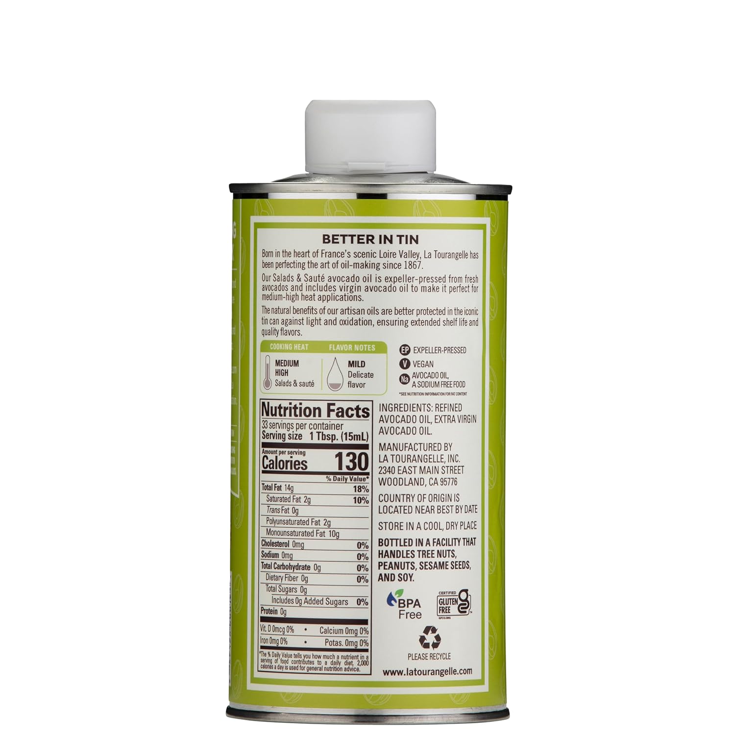 La Tourangelle Avocado Oil 16.9 Fl Oz, All-Natural, Artisanal, Great for Salads, Fruit, Fish or Vegetables, Buttery Flavor