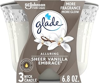 Glade Candle Sheer Vanilla Embrace, Infused with Essential Oils, Air Freshener, 3-Wick Candle, 6.8 Oz