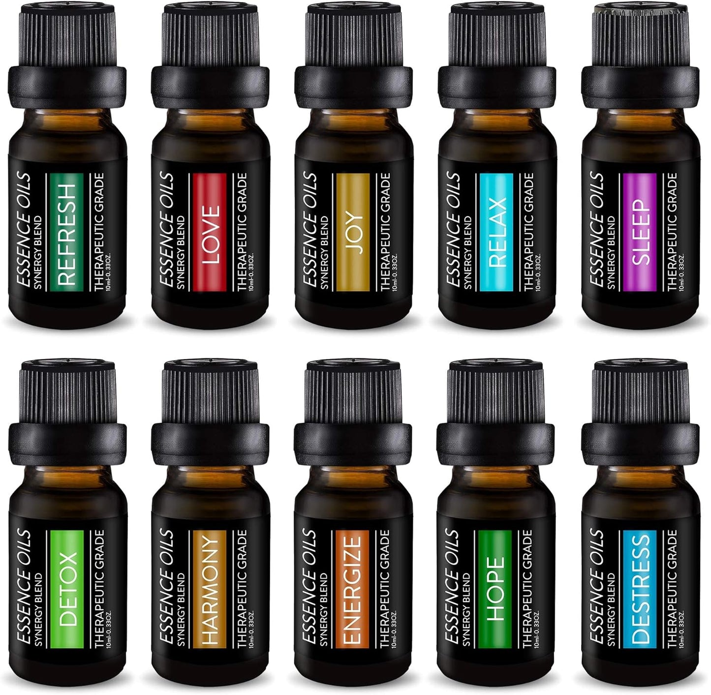 Pure Daily Care Aromatherapy Top 10 Essential Oil Synergy Blend Set – Therapeutic Grade Synergy Oil Blends – Uplift Mind, Body and Spirit – 10 x 10 Ml Blends – No Fillers & No Additives