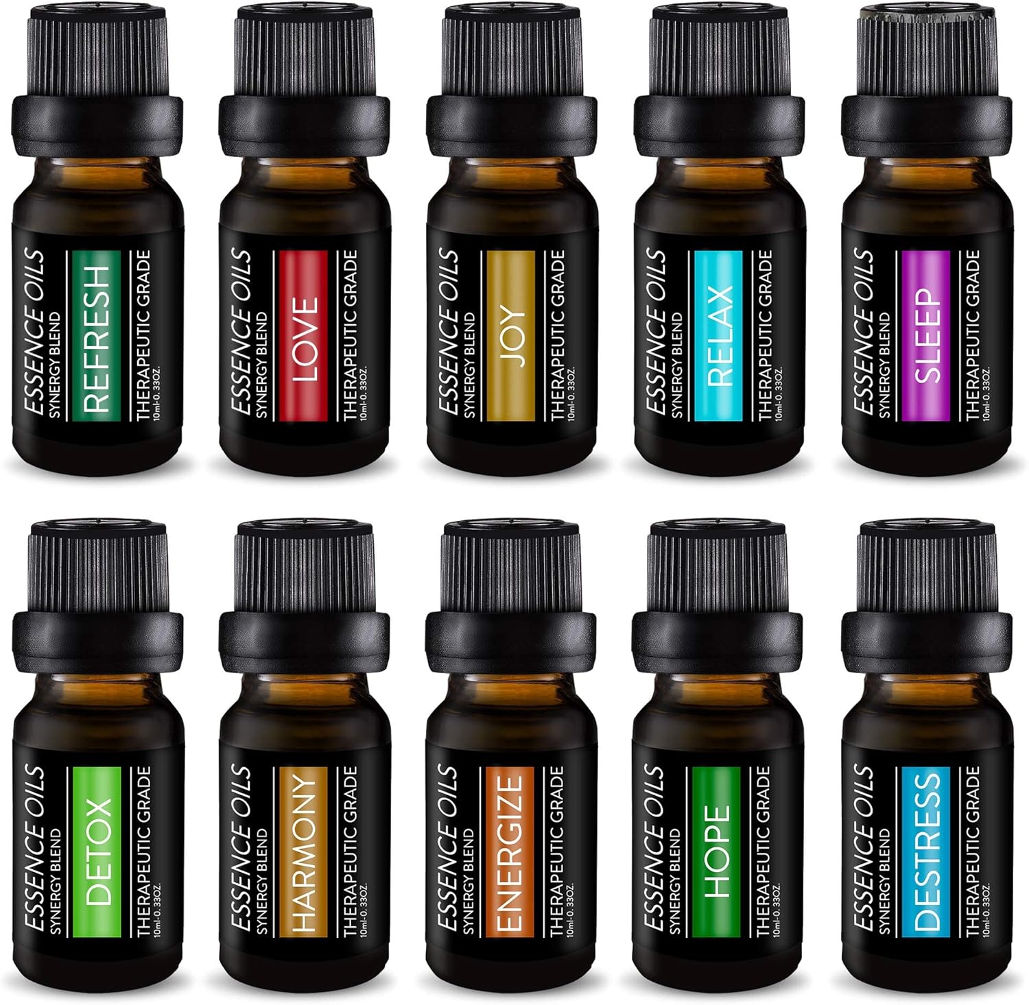 Pure Daily Care Aromatherapy Top 10 Essential Oil Synergy Blend Set – Therapeutic Grade Synergy Oil Blends – Uplift Mind, Body and Spirit – 10 x 10 Ml Blends – No Fillers & No Additives