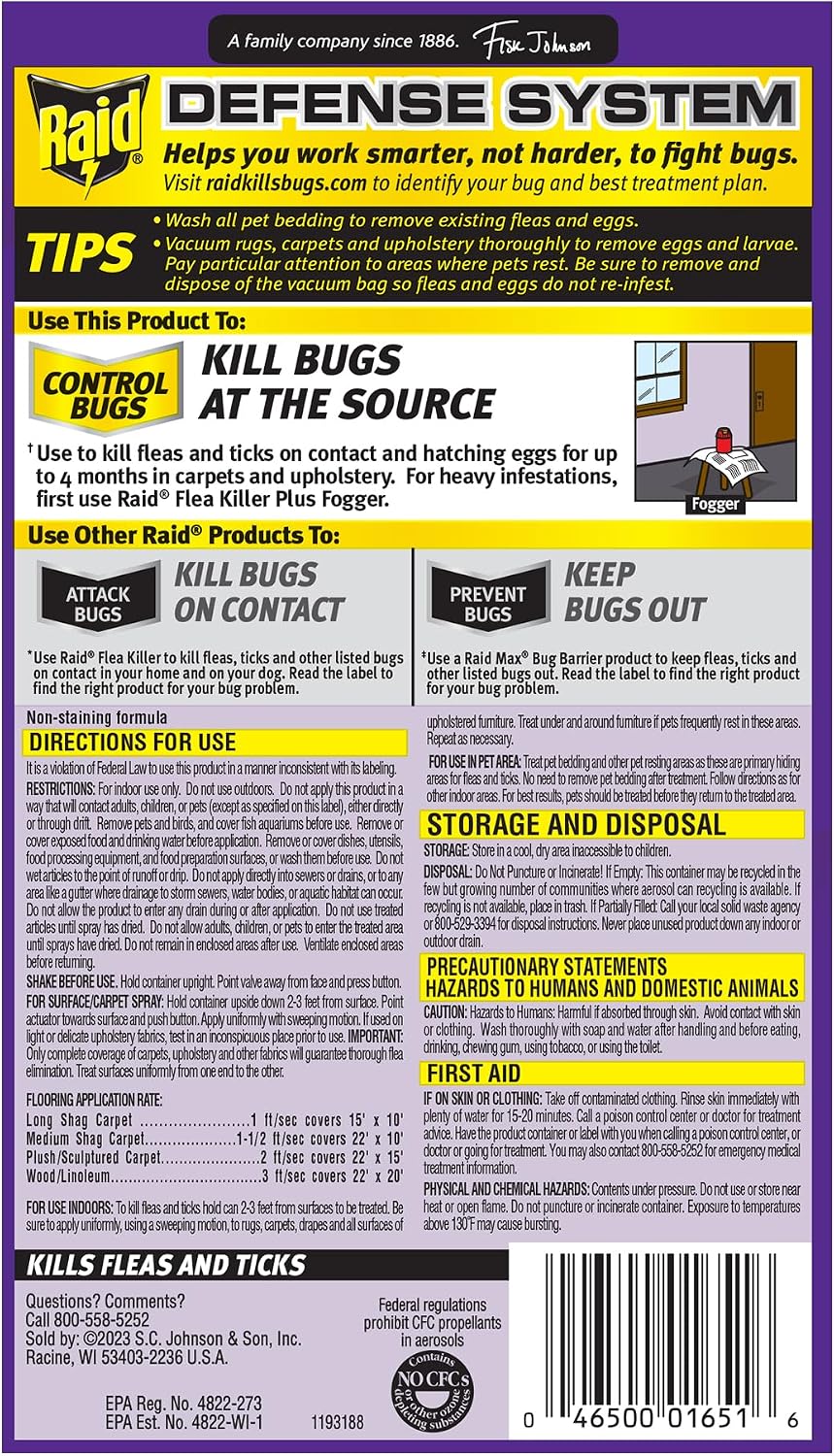 Raid Flea Killer Carpet & Room Spray, Kills hatching eggs for up to 4 months, 16 Oz