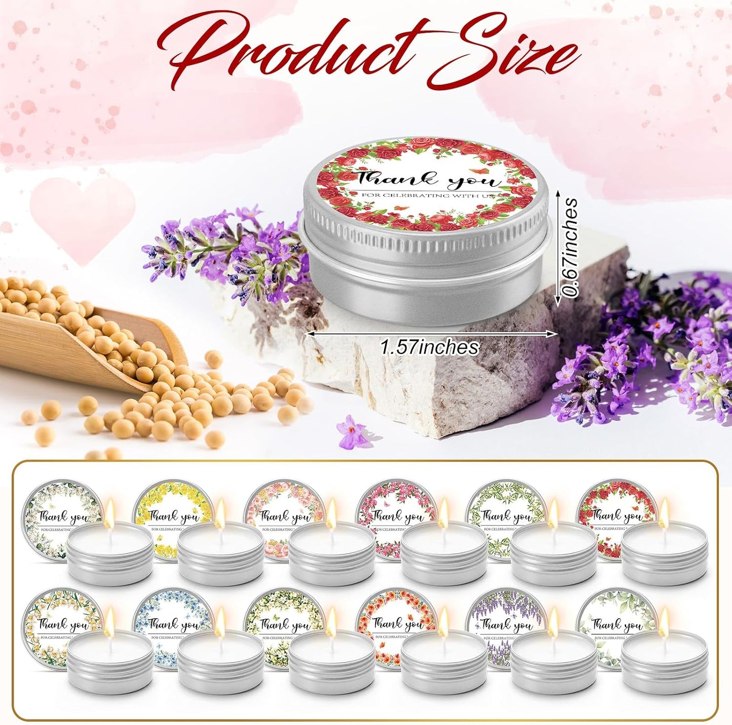 Nuanchu 50 Pcs Wedding Favors Candles Gifts for Guests Bridal Shower Party Favors 1 oz Thank You Small Tin Candle Bulk Aromatherapy Floral Scents for Wedding Celebration Bridesmaid Proposal Gift