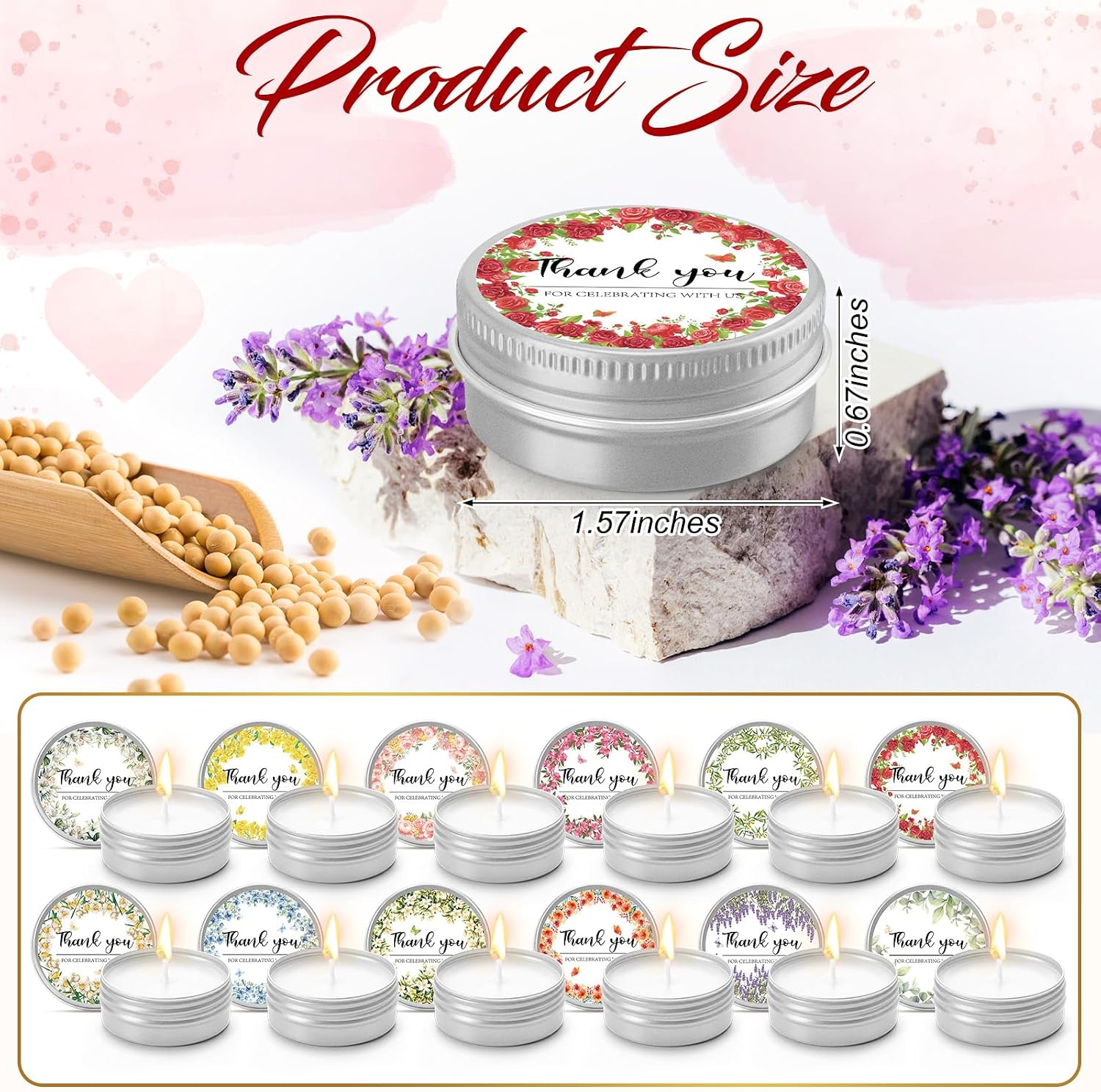 Nuanchu 50 Pcs Wedding Favors Candles Gifts for Guests Bridal Shower Party Favors 1 oz Thank You Small Tin Candle Bulk Aromatherapy Floral Scents for Wedding Celebration Bridesmaid Proposal Gift