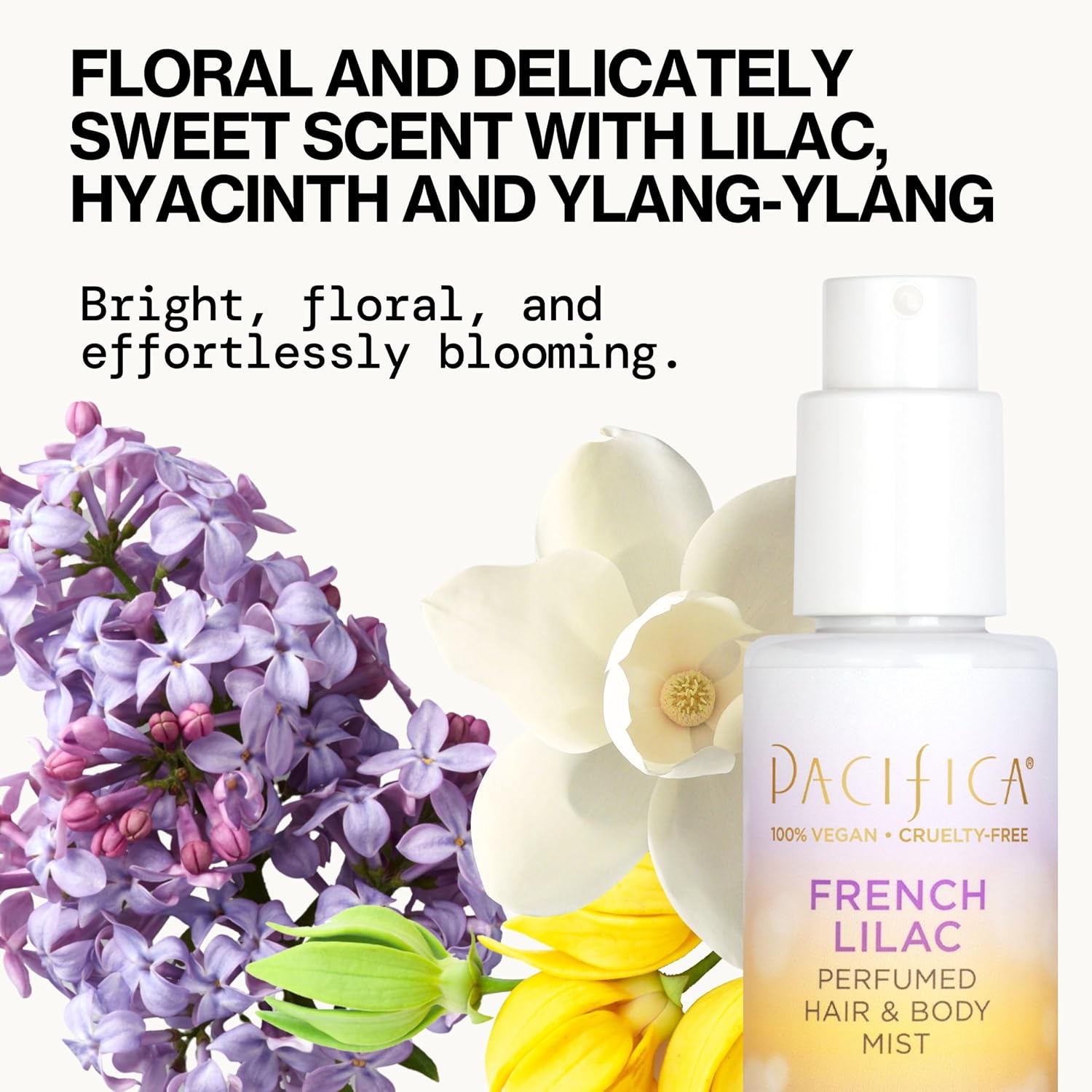 Pacifica French Lilac Hair & Body Mist – Clean Vegan Floral Hair Perfume Spray for Women, Fresh-Cut Lilac, Magnolia & Heliotrope Notes, Alcohol-Free Head-to-Toe Fragrance, Cruelty-Free, 6 Fl Oz