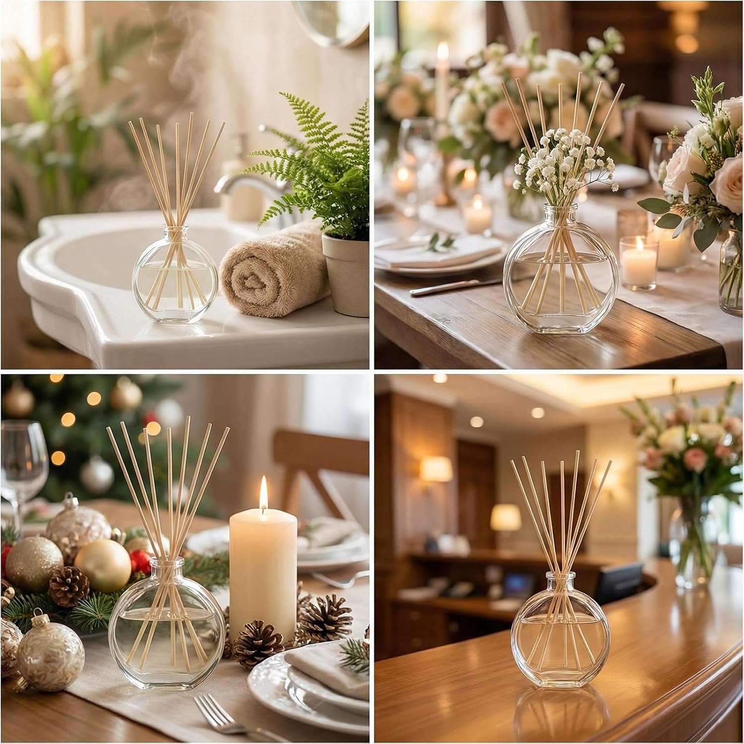 1 Pack 150ml/5oz Flat Round Clear Glass Reed Diffuser Bottles, Refillable Aromatherapy Essential Oil Bottles for Bathroom, Home & Office Decor