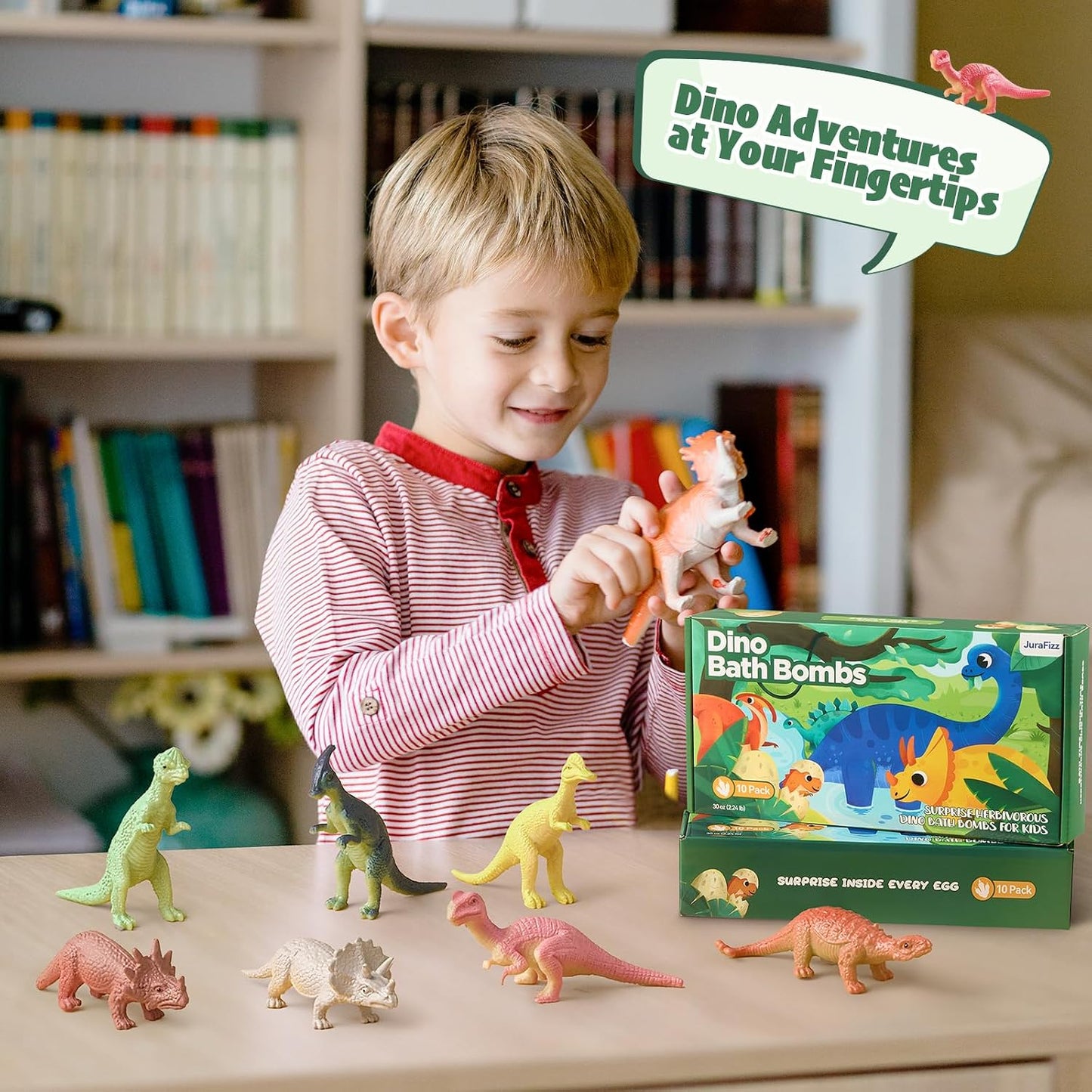 Dinosaur Bath Bombs for Kids with Surprise Inside, 10 Pack Natural Dino Eggs with Exclusive Herbivorous Dinosaur Toys, Birthday Gift Set for Boys & Girls, Dinosaur Toys for Kids Ages 3-9