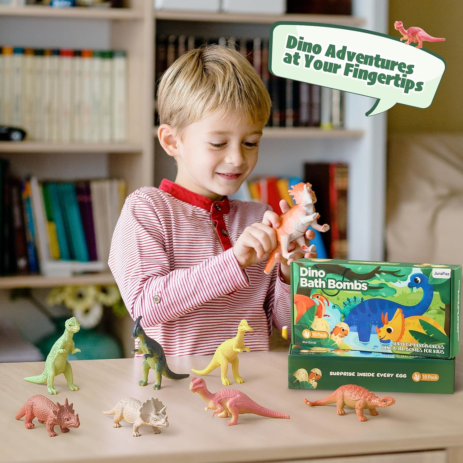 Dinosaur Bath Bombs for Kids with Surprise Inside, 10 Pack Natural Dino Eggs with Exclusive Herbivorous Dinosaur Toys, Birthday Gift Set for Boys & Girls, Dinosaur Toys for Kids Ages 3-9